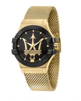 R8853108006 POTENZA 42MM 3H BLACK DIAL MESH BR YG MASERATI